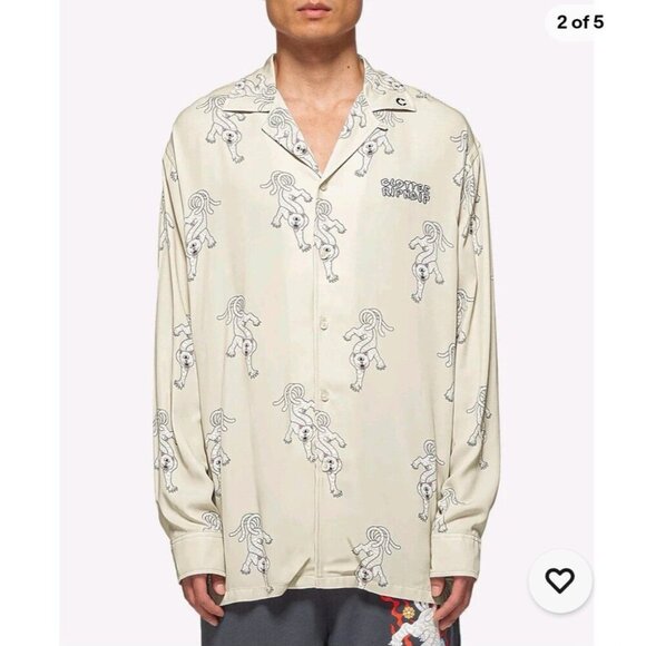 RIPNDIP X Clottee By Clot Dress Shirt Mens Sz XL Long Sleeve Button Up Beige NWT - Picture 2 of 16